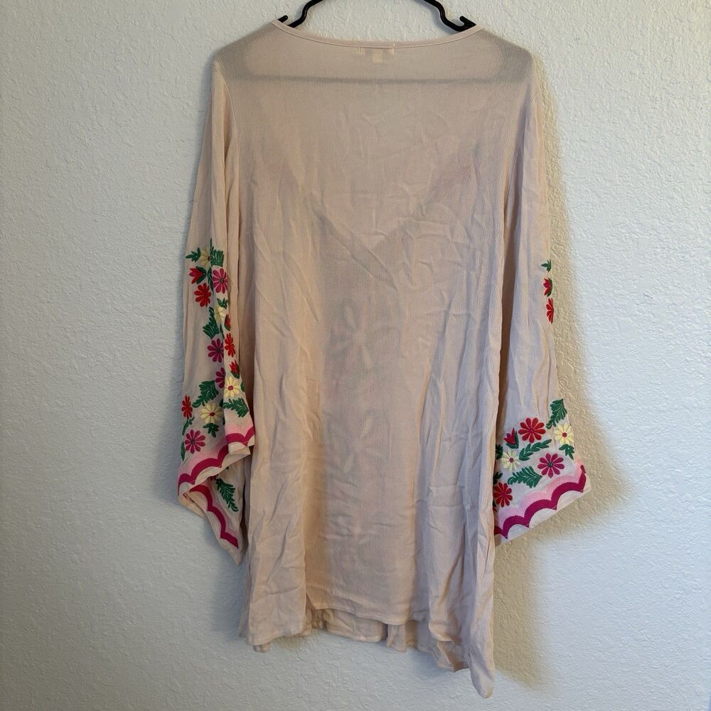 Velzera Womens Embroidered Floral Tunic Dress Small Bell Sleeve - Picture 2 of 4
